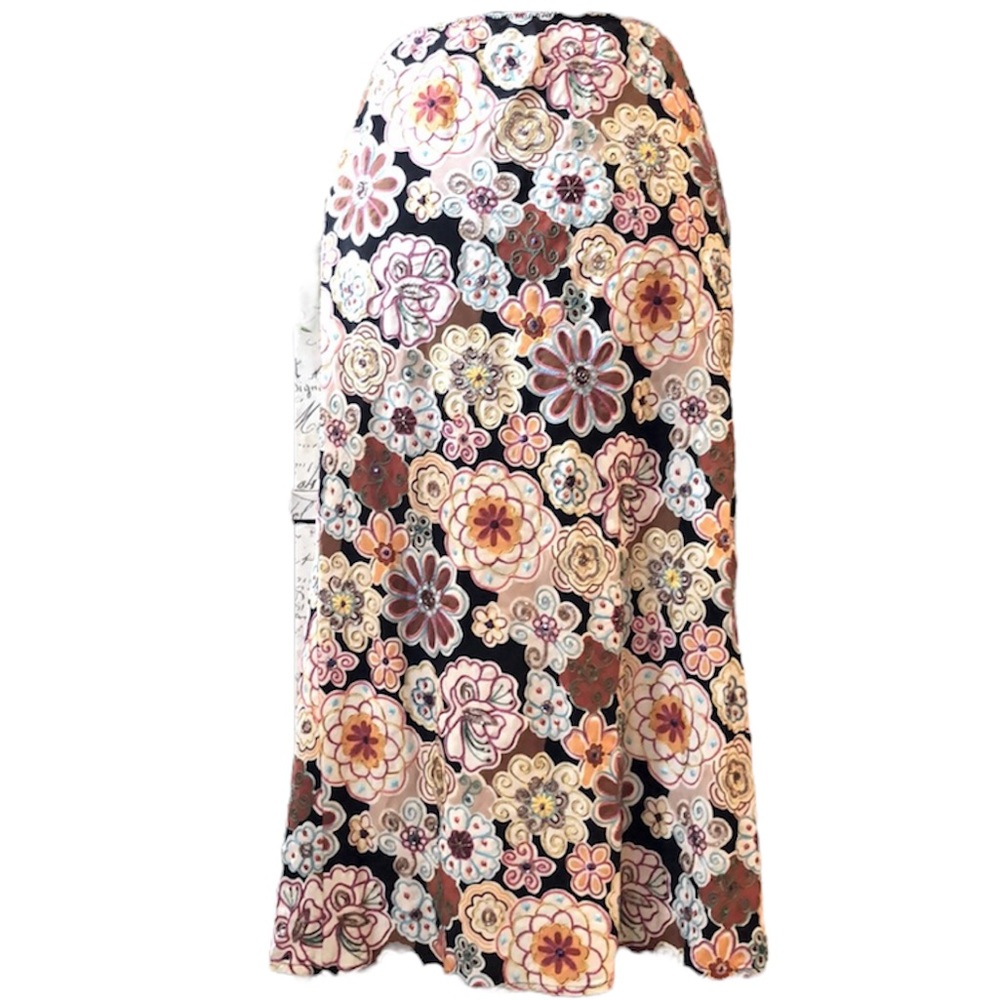 GERARD DAREL SILK BEADED & EMBROIDERED SKIRT MULTICOLORED FRENCH SIZE 40 US 8